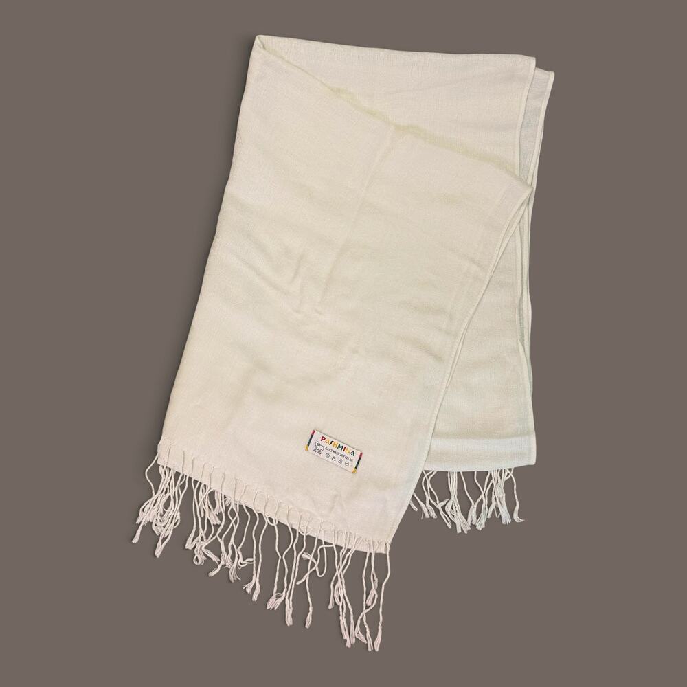 Pashmina Shawl Scarf Wrap Blanket Fringed Oversized Cream White Acrylic 82X28